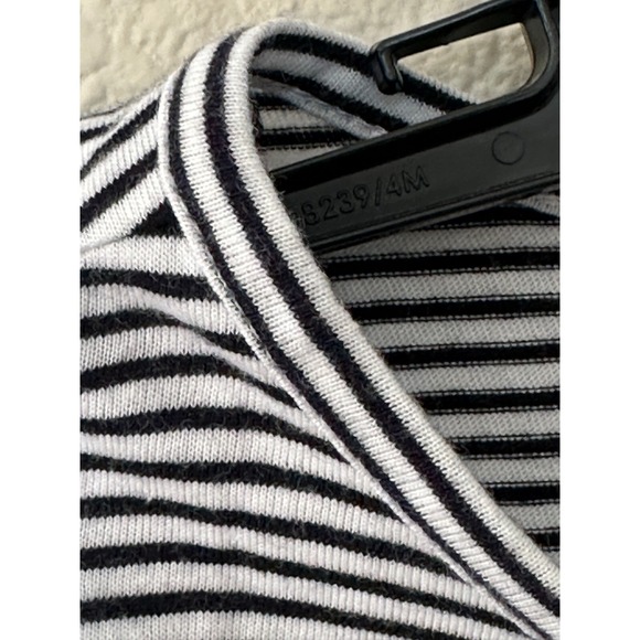 TALBOTS Petite Small Ruched 3/4 Sleeve Boat Black White Stripe Tee Top Women's - Picture 10 of 13